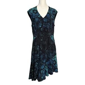 Nanette Lepore black & blue floral silk midi dress size 12